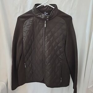Saint James Mademoiselle Full-zip Quilted Wool Blend‎ Jacket Women's Sz 12 Brown